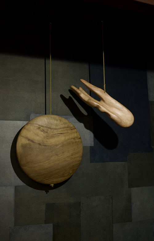 "Out Here" &emsp; 40"x34" &emsp; Carved oak and elm &emsp; Stardust, Kyoto &emsp; 2019