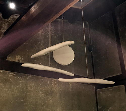 "Out Here" &emsp; Carved marble and basalt &emsp; 96"x50" &emsp; Stardust, Kyoto &emsp; 2019