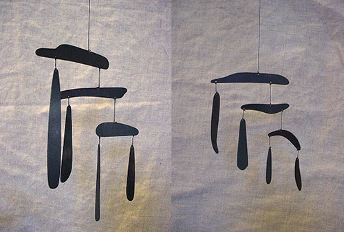 "Brass Mini" &emsp; Patinaed brass and string &emsp; 5"x6" &emsp; 2013 <br>"Brass Ultra Mini" &emsp; Patinaed brass and string &emsp; 3"x4" &emsp; 2013